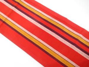 綿紬　縞模様織り出し　全通袋帯